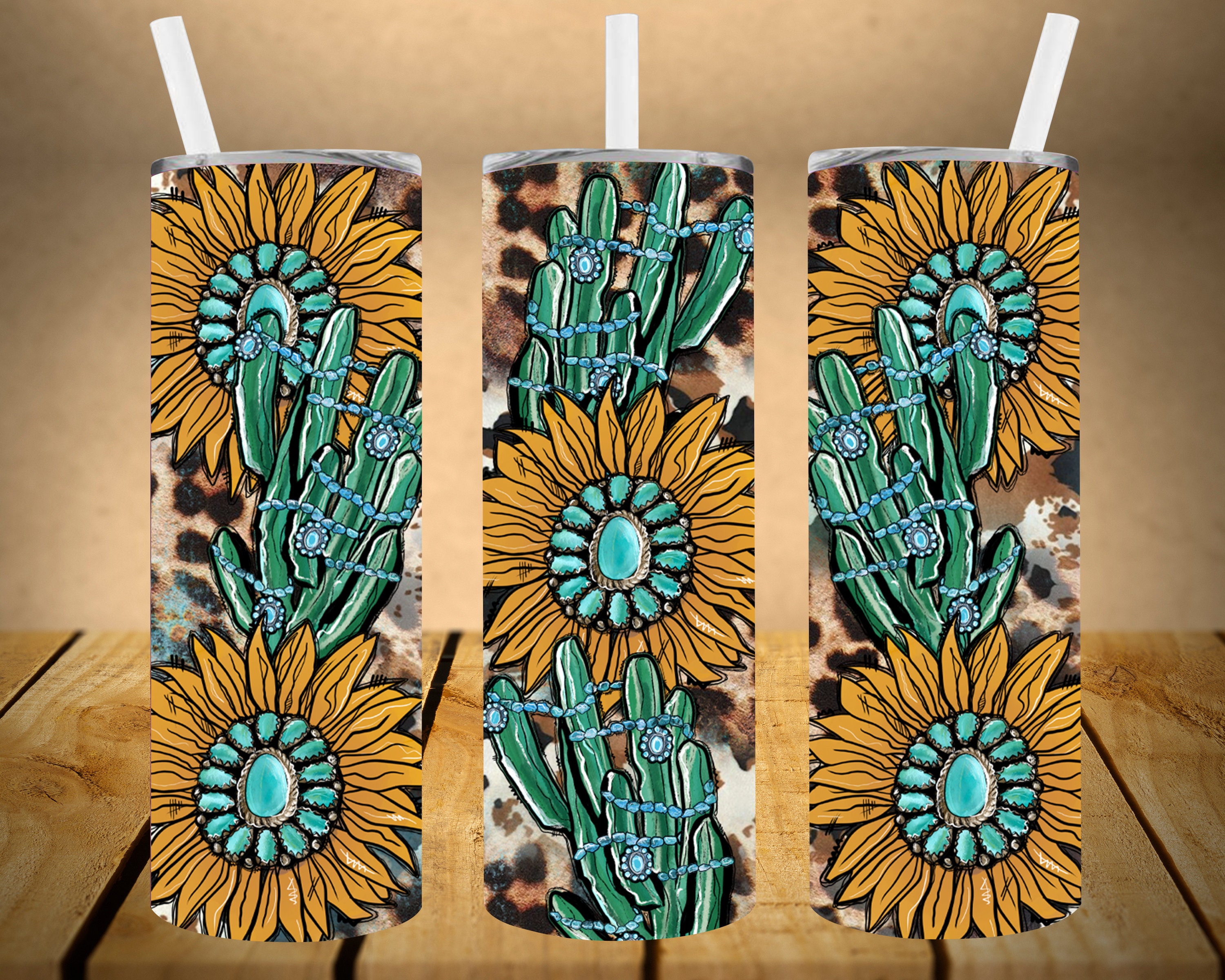 Turquoise Sunflower Tumbler Png 20oz Skinny Tumbler | Etsy