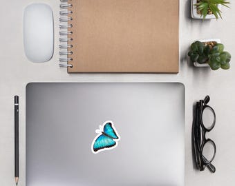 Blue Morpho Butterfly Vinyl Sticker, Laptop Decal