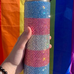 Transgender Pride Tumbler - 20 oz Cup - Trans LGBTQ+ Pride - Rhinestone Bling