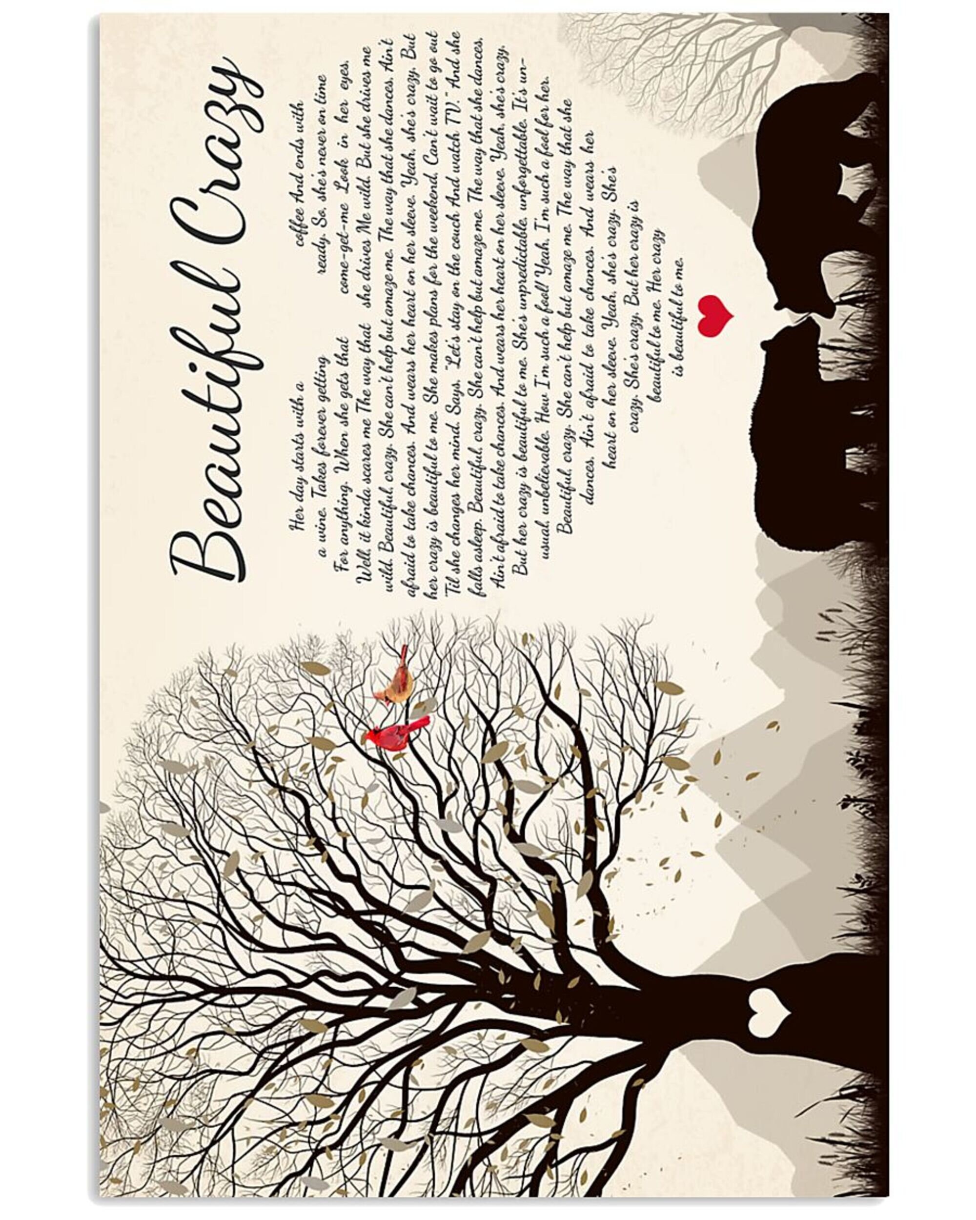 Beautiful Crazy Lyrics Print Art Tree Design Etsy