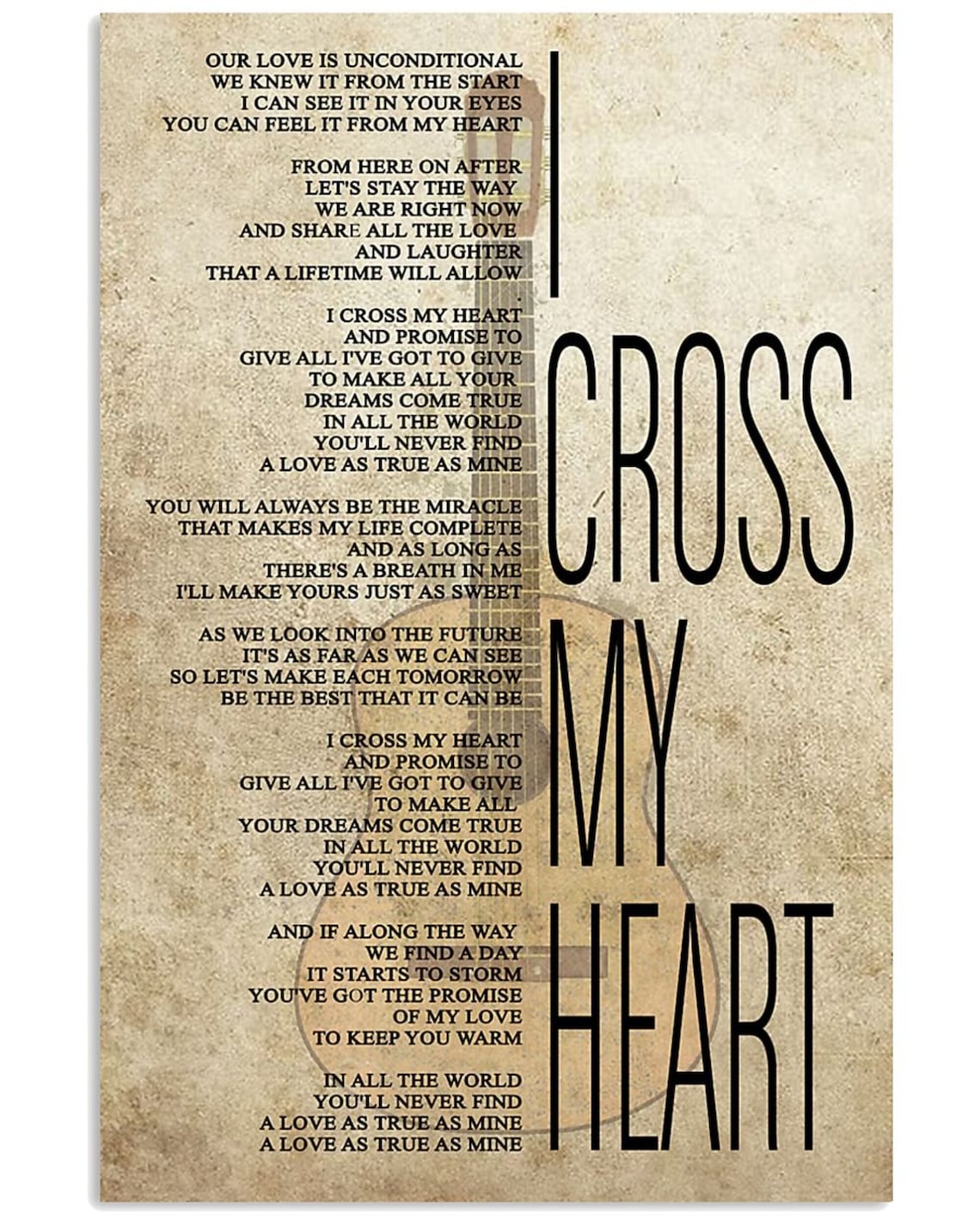 Guitar I Cross My Heart Lyrics Vintage Poster Etsy