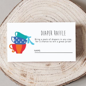 Cartão de inserção de rifa de fraldas Alice no país das maravilhas, convite de chá de bebê para festa de chá, convite para chá de bebê, festa de jardim para bebê, chá de bebê para impressão DIY