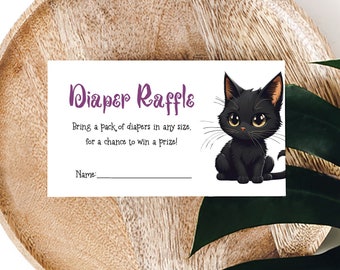 Halloween Diaper Raffle Insert Card, Witch's Cauldron Baby Shower Invitation, Spooky Black Cat Invite, Printable, Editable, Digital, DIY