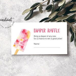 Ready to Pop Baby Shower Diaper Raffle Card, Prize Card, Baby Diapers, Summer Baby Shower, Popsicle, Sweet Little Girl Shower 1008