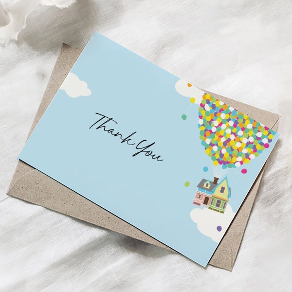 UP Baby Shower Thank You Greeting Card | Thank You Card | Flying Balloons | Adventure is Out There | Printable | Folded | Digital or Print