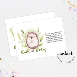 Hedge Hog Boeken voor Baby Insert Card, Woodland Baby Shower Uitnodiging, Forest Baby strooi uitnodigen, Woodland schepsel, Afdrukbaar, Hedge Hog