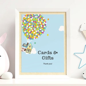 Cards & Gifts Printable Sign, UP Theme Poster, Balloons Baby Shower, Gift Table Signage, Adventure is out there, Presents Table Sign