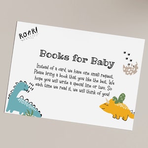 Dino Boeken voor Baby Insert Card, Dinosaur Baby Shower Uitnodiging, Jurassic Baby shower Uitnodigen, Afdrukbaar, DIY Douche, Jungle groen