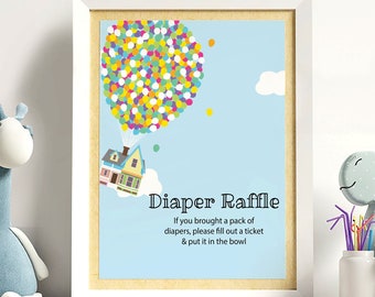 Diaper Raffle Printable Sign, UP Theme Poster, Balloons Baby Shower, Raffle Ticket Signage, Adventure is out there, Raffle Game Table Sign