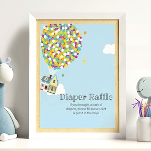 Diaper Raffle Printable Sign, UP Theme Poster, Balloons Baby Shower, Raffle Ticket Signage, Adventure is out there, Raffle Game Table Sign