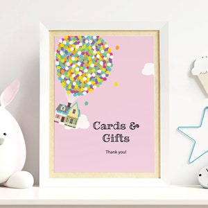 Cards & Gifts Printable Sign, UP Theme Poster, Balloons Baby Shower, Gift Table Signage, Adventure is out there, Presents Table Sign