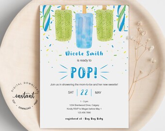 Gotowe do Pop Baby Shower Zaproszenie, Letnie Baby Shower Zaproszenie, Zaproszenie na lody, Słodkie Małe Baby Shower Zaproszenie, Zaproszenie na Boy Shower 1008