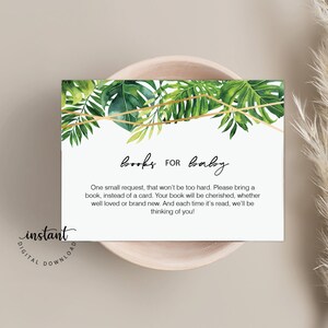 Boeken voor baby invoegkaart, tropische planten baby shower uitnodigingspakket, uitnodiging invoegen, tropisch groen afdrukbare uitnodigingskaart 1003
