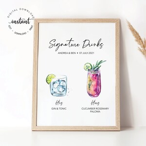 Wedding Signature Drinks, Engagement Party Cocktails, His and Hers, Custom Drink Menu Poster, Signature Drinks, Wine and Beer List Printable