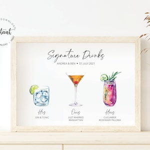 Signatur Getränkeschild, Hochzeit Cocktail Poster, benutzerdefinierte Getränkekarte Poster, seine ihre unsere, Wein und Bier Liste druckbar, druckbarer Download
