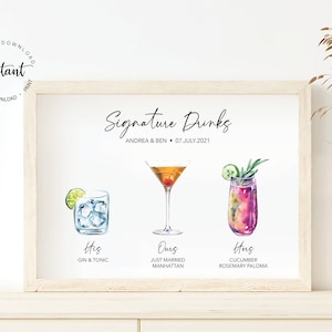 Signature Drink Sign, Wedding Cocktail Poster, Custom Drink Menu Poster, His Hers Ours, Wine and Beer List Printable, Printable Download