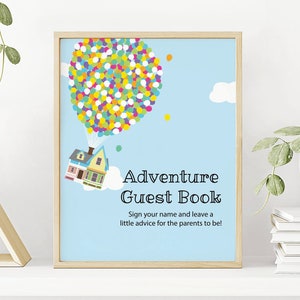 Guest Book Printable Sign, UP Theme, Balloons Baby Shower, Please Sign Guestbook Signage, Adventure is out there, DIY, Table Sign