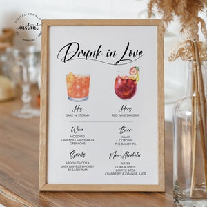 Custom Wedding Bar Menu Sign, Signature Drink Menu Poster, Wine Beer List, Printable Bar Menu, His and Hers Cocktail Signage, Drunk in Love