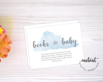 Libros para tarjeta de inserción de bebé, paquete de invitación de baby shower en la nube, tarjetas de inserción de invitación, solicitud de libro, tarjeta de invitación imprimible nublada 1001