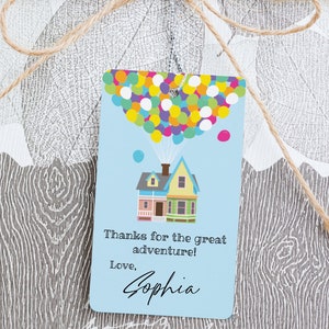 UP Baby Shower Custom Gift Tag, Printable Thank You Tags, Favor tag, House and Balloons, Adventure is Out There, Instant Editable Download