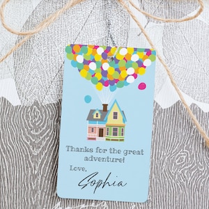 UP Baby Shower Custom Gift Tag, Afdrukbare Bedankt Tags, Favor tag, Huis en Ballonnen, Avontuur is daar, Instant bewerkbare download