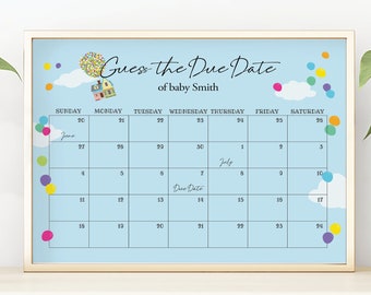 UP Baby Due Date Calendar Sign, Guess the Birthday Baby Shower Game, Editable Template, Instant Download, DIY Custom Baby Poster, UP Theme