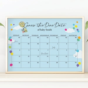 Signo del calendario de fecha de vencimiento del bebé UP, Adivina el juego de baby shower de cumpleaños, plantilla editable, descarga instantánea, póster de bebé personalizado DIY, tema UP