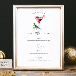 Urlaub Party Cocktail druckbares Menü, Weihnachtsbar Plakat, Winterurlaub Trinkschild, Weihnachtsfeier Dekor, Bar Beschilderung, Cocktails