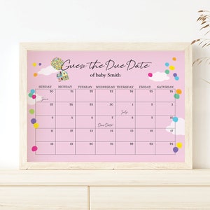 UP Pink Baby Due Date Calendar Sign, Guess the Birthday Shower Game, Editable Template, Instant Download, DIY Custom Baby Poster, UP Theme