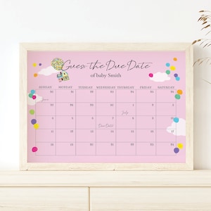 UP Pink Baby Due Date Calendar Sign, Guess the Birthday Shower Game, Editable Template, Instant Download, DIY Custom Baby Poster, UP Theme