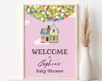 UP Girl Baby Shower Willkommensschild, Up Theme Bearbeitbare Babypartyvorlage, Baby Willkommen, Babypartyplakat, PDF-Vorlage, Sofort-Download