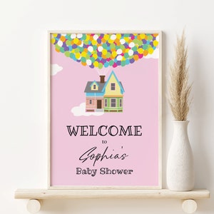 UP Girl Baby Shower Welcome Sign, Up Theme Editable Baby Shower Template, Baby Welcome, Baby Shower poster, PDF Template, Instant Download
