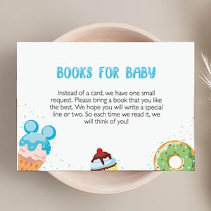 Sweet Baby Boy Boeken voor Baby Insert Card, Mickey Baby shower, Candyland, Candy Shop Uitnodigen, Bewerkbare sjabloon, Afdrukbaar, DIY Douche, Blauw