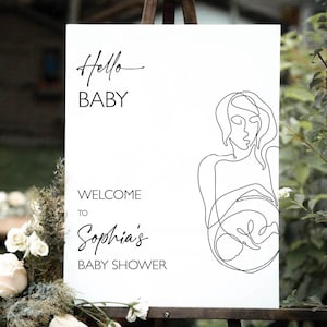 Minimalist Line art Baby Shower Welcome Sign, Modern Editable Baby Shower Template, Baby Welcome, Shower poster, Template, Instant Download