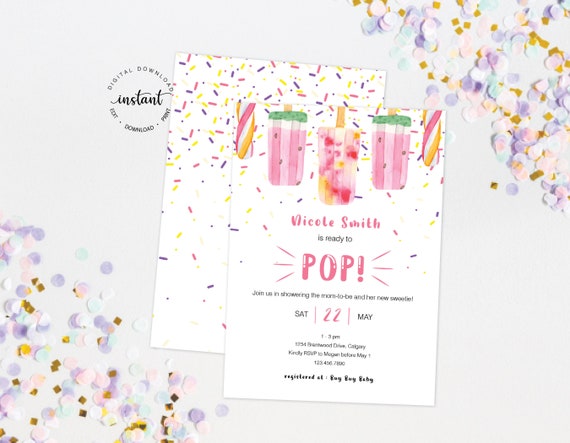 Ready to Pop Baby Shower Invite, Summer Baby Shower Invite, Popsicle Invite, Sweet Little Baby Girl Shower Invitation, Girl Shower