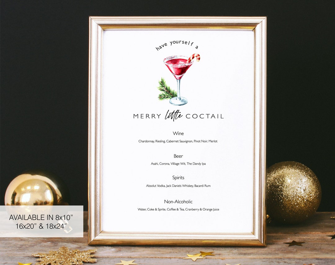 Holiday Party Cocktail Printable Menu, Christmas Bar Poster, Winter ...