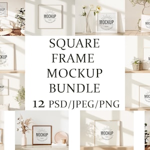 Wall Art Mockup, Frame Mockup, Frame Mockup Bundle, Square Frame Mockup Bundle, Wood Frame Mockup, Art Print Mockup, Poster Mockup, PSD.