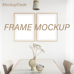 Modern Living Room Frames Mockup, Frame Mockup PSD, Digital Home Decor Art Mockup Interior, Design Mockup Wall Art Mockup of two frames.
