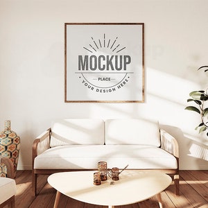 Square Wooden Frame Mockup, Interior Design Frame Mockup, Digital Art Frame Mockup, Wooden Frame Wall Art Mockup, Square Frame Mockup PSD.