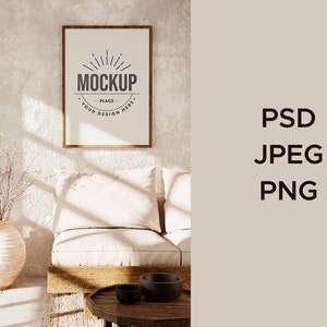 Mock up frame in farmhouse style interior background, Minimalist mockup image 5