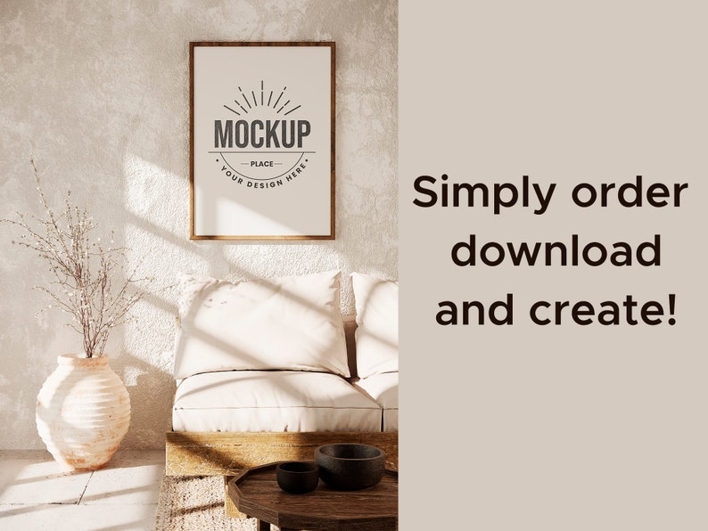 Mock up frame in farmhouse style interior background, Minimalist mockup image 7