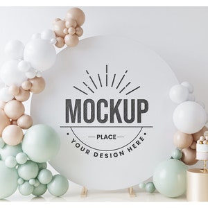 Balloon Garland Mockup psd, Balloon Arch Mockup, Balloon Arch Baby Shower Mockup, Decoration Backdrop Stands Mockup, Product mockup jpeg.