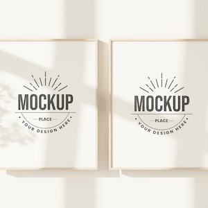 Mockup of two wooden frames, Wall Art Mockup, Gallery Wall Mockup, 4x5 Frames Mockup, Minimalist Frame Mockup PSD, Neutral Mockup Frames.