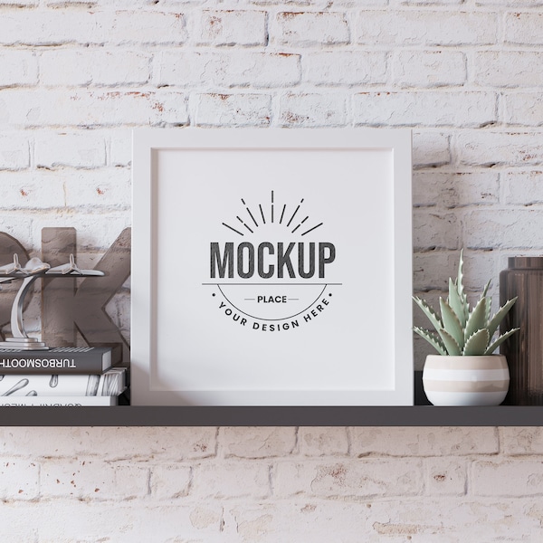 Square frame mockup, White frame mockup, Wood frame mockup, Poster mockup, PSD Wall Art Mockup in interior.