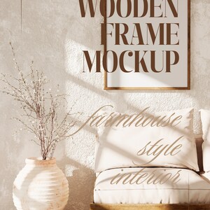 Mock up frame in farmhouse style interior background, Minimalist mockup image 2