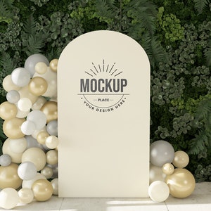 Mockup Baby Shower Decorations, Party Mockup, Backdrop Stand Mockup, Balloon garland Mockup, Mockup Birthday, Mockup Sign PSD.