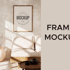 Mock up frame in farmhouse style interior background, Minimalist mockup image 1