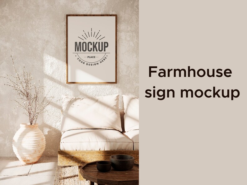 Mock up frame in farmhouse style interior background, Minimalist mockup image 6