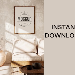 Mock up frame in farmhouse style interior background, Minimalist mockup image 4