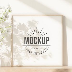 Square Frame Mockup, Wooden Frame Mockup, Poster mockup, Wall Art Mockup, PSD Mockup for Etsy sellers, Cottagecore Frame Mockup 1x1 Ratio.